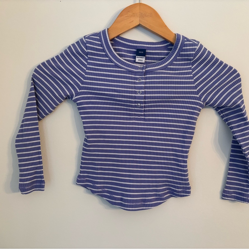 Old Navy Blue and White Long Sleeve Striped Tee
